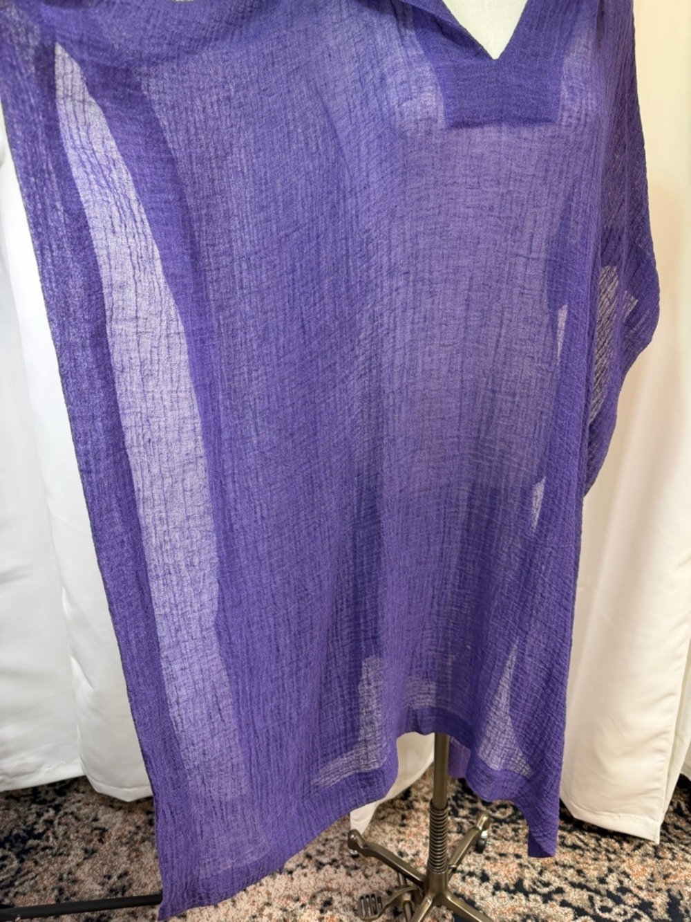 NWT Lisa Marie Fernandez ‘Oversized Crinkled Linen-Blend Gauze Poncho’ in Purple - Picture 14 of 16